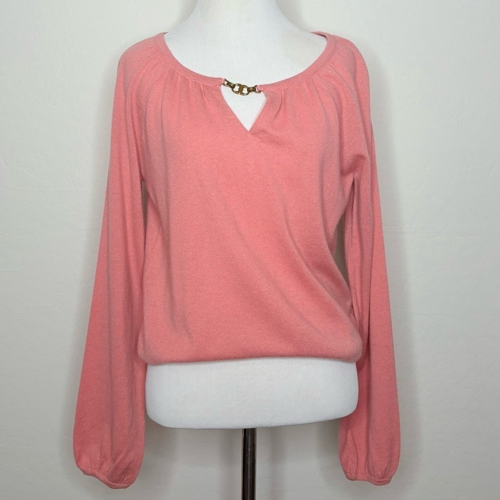 Tory Burch Gemini Link Cashmere Sweater Peach Keyhole Gold Hardware Size Small